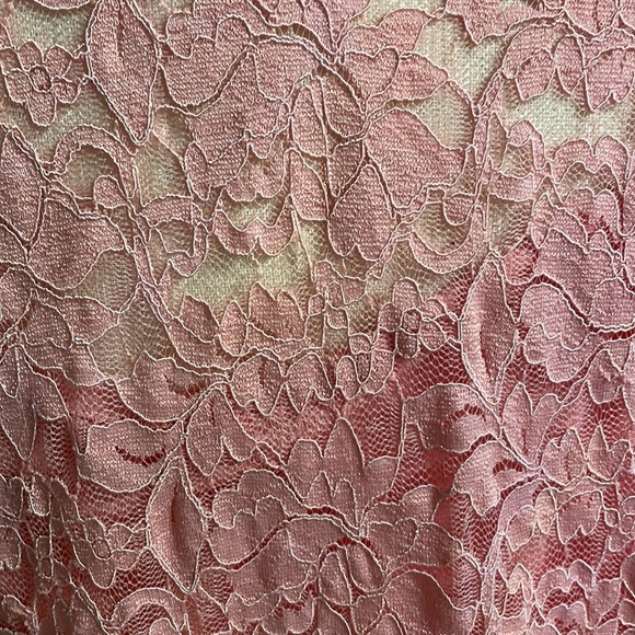 Lace stretch top / blouse mock neckline overlay with attached tank S/S pink sz S - Picture 11 of 15